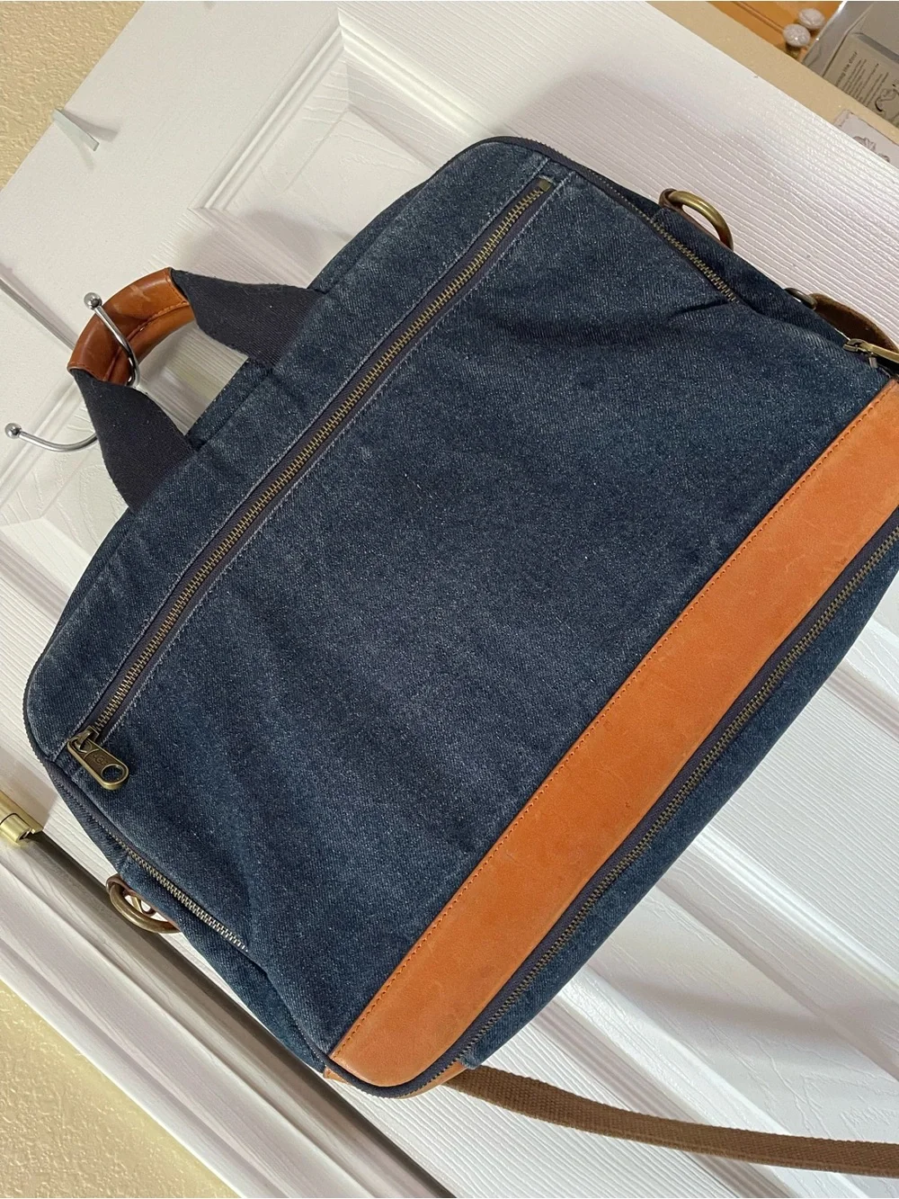 UGG Denim/Leather Canvas Messenger Bag with Brown Leather Trim *RARE*